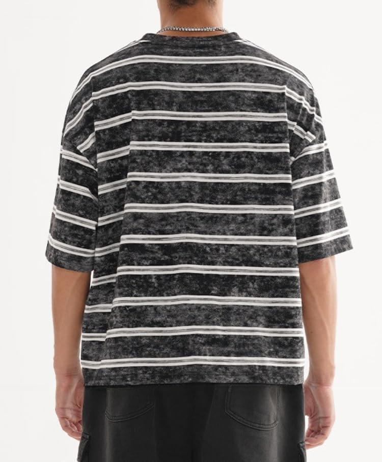 Men's Vintage Y2K Striped Short Sleeve T-Shirt Loose Fit Crewneck Summer Tee Baggy Color Block Summer Tops3