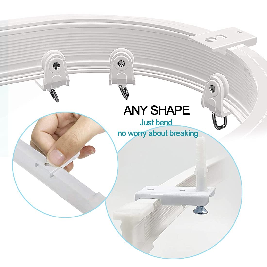 Rail de rideau de plafond flexible et pliable - 5 mètres - Rail de plafond pour rideaux - Rail de rideau droit et incurvé