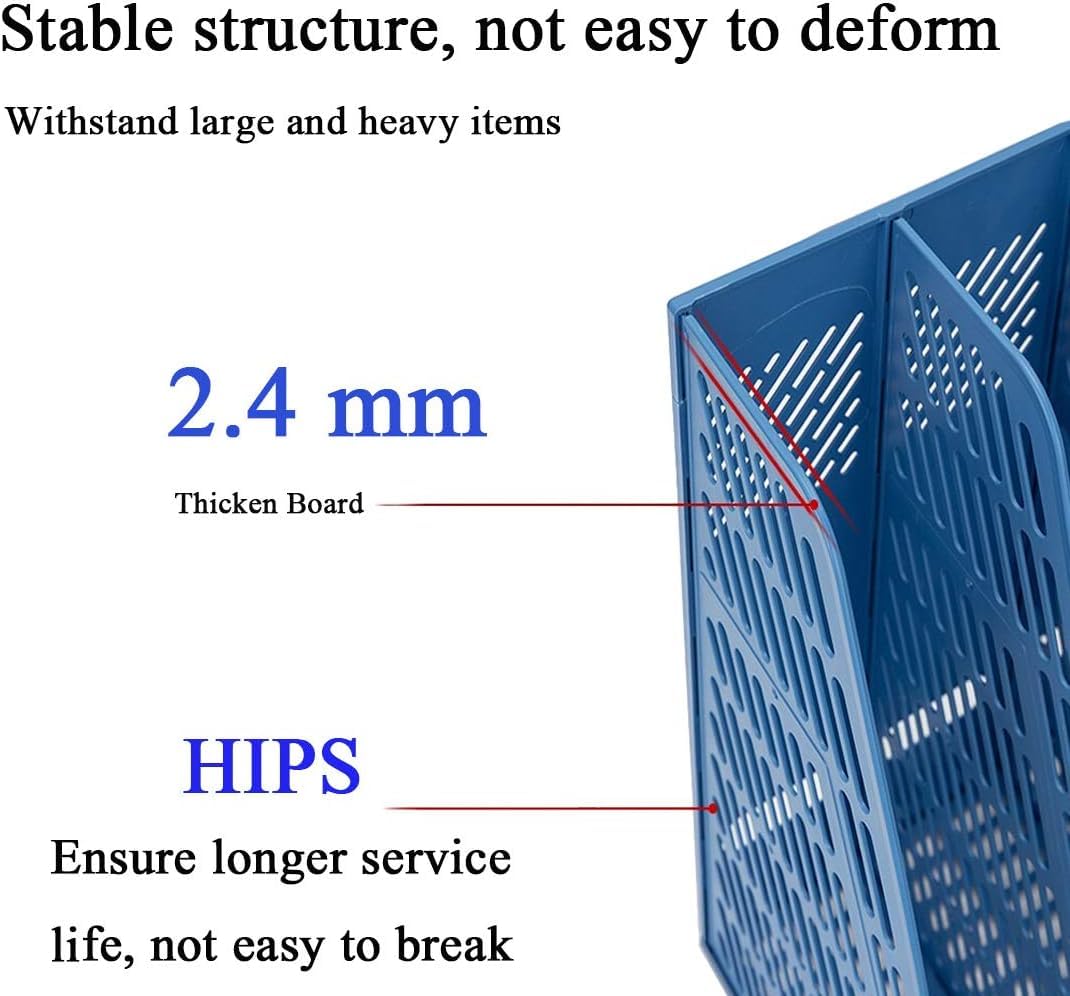 AB SALES Desk Magazine Holder File Organizer, 4-Compartment Plastic File Holder with Labels, Sturdy Document Storage Organizer for Home, Office, or School (Blue) 2