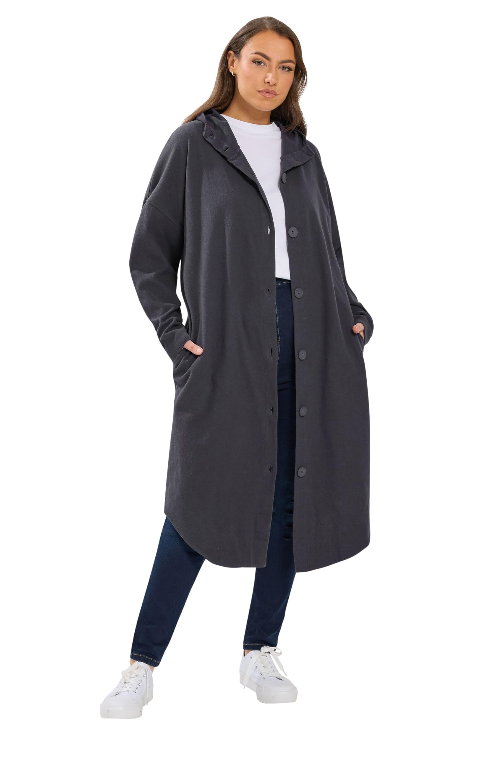 Yours - Women's Maxi Jacket - Hooded - Charcoal - Size 22-24