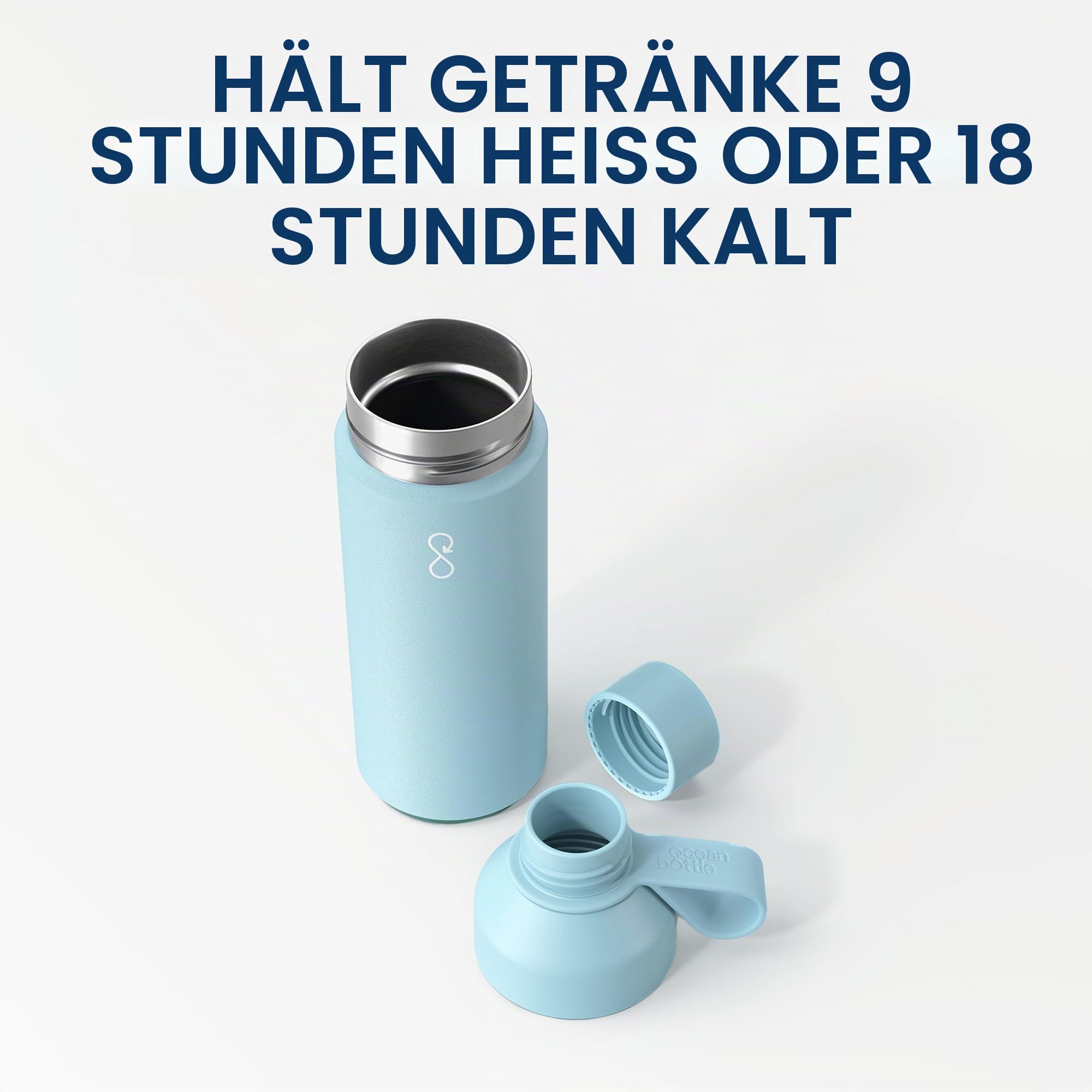 Ocean Bottle Wiederverwendbare Trinkflasche aus recyceltem Edelstahl, umweltfreundlich und wiederverwendbar, Himmelblau, 1 l | Wiederverwendbar und nachhaltig, hält Getränke kalt und heiß, umweltfreundliches Geschenk