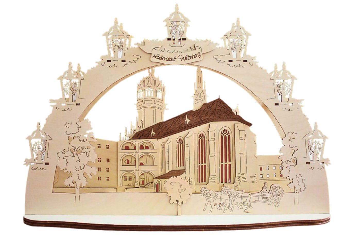 3D LED Schwibbogen Lutherstadt Wittenberg Schlosskirche - Holzkunst aus Sachsen - mit Netzkabel | Lichterbogen Weihnachten
