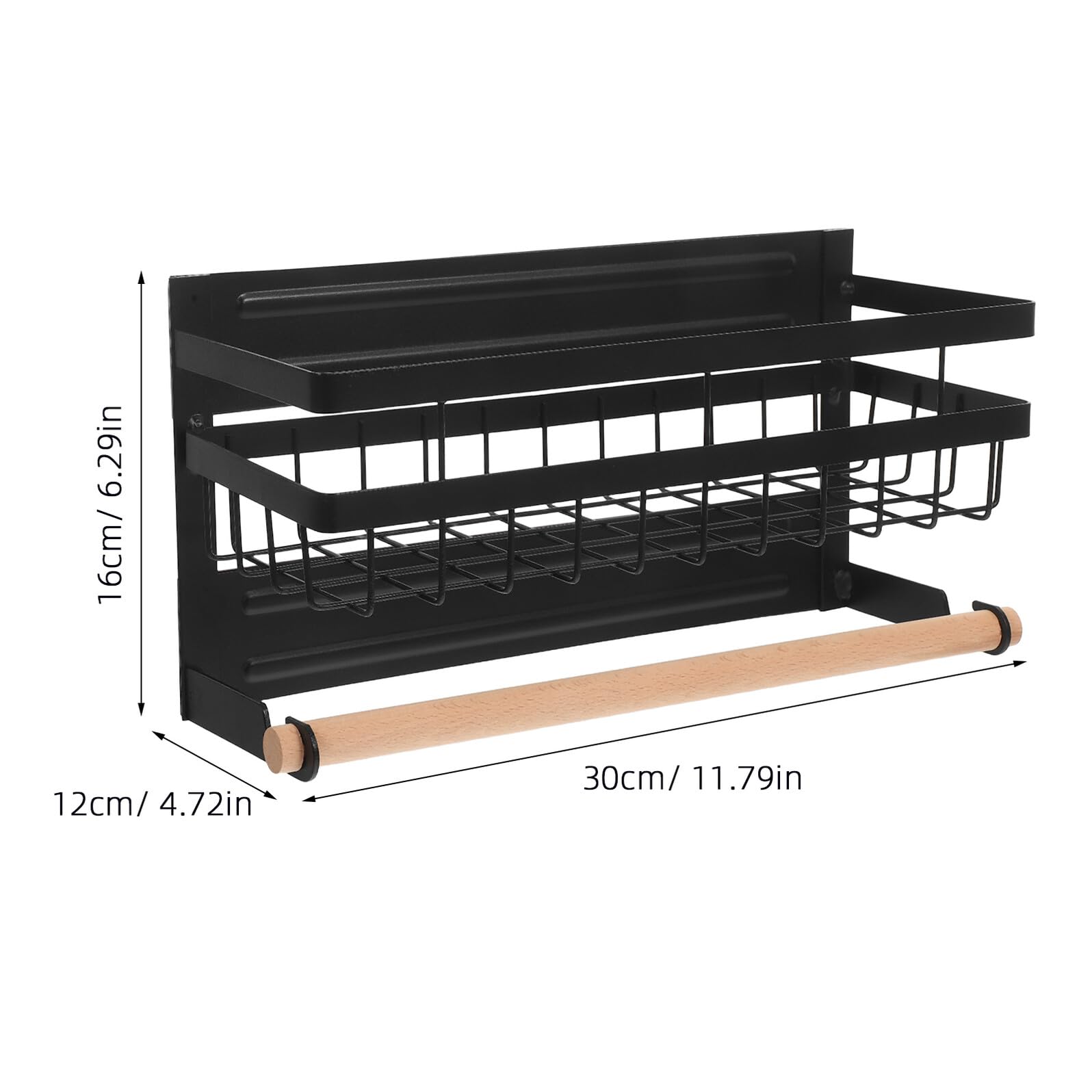 Mikinona Estante Magnético para Especias y Papel de Cocina Organizador Negro Resistente Manchas Soporte Seguro para Refrigerador Ahorro de Espacio para Cocina Moderna