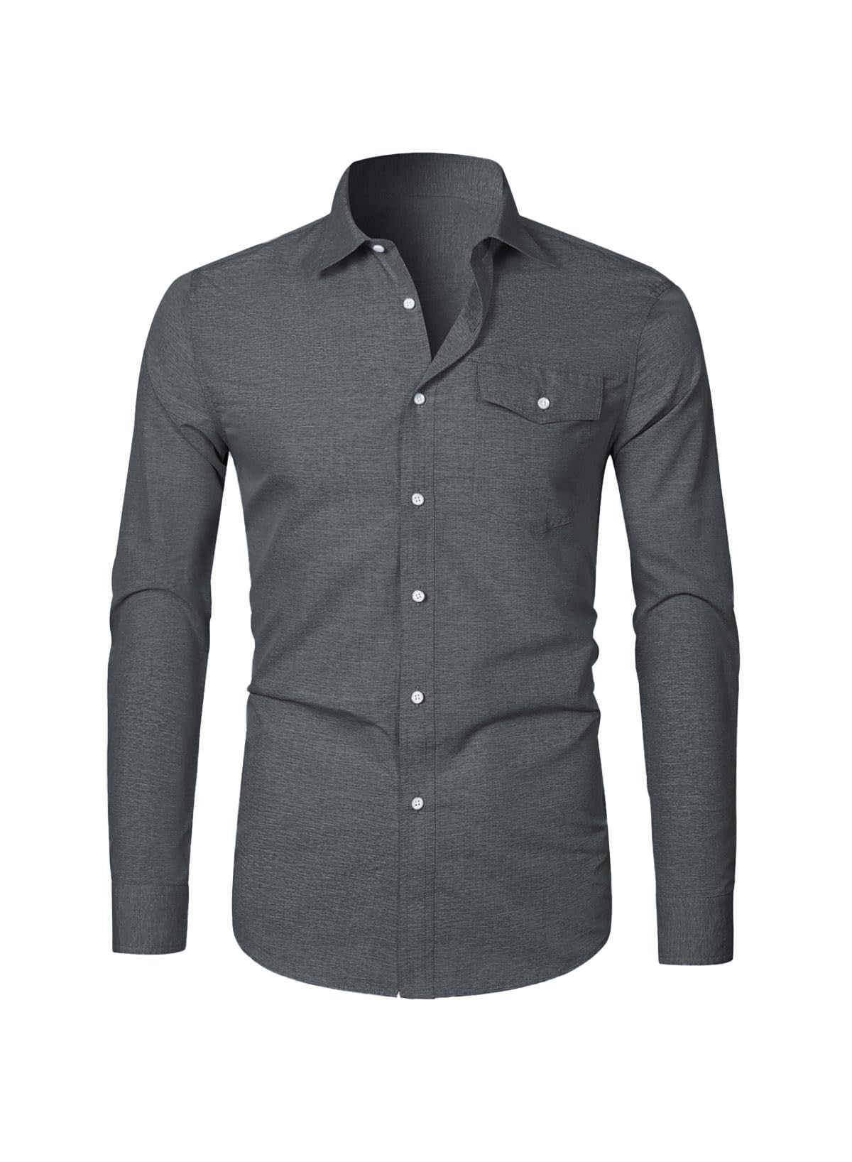 ElegancityMens Shirts Long Sleeve Casual Business Formal Dress Shirt Cotton Regular-Fit Button Down Plain Shirt S-3XL