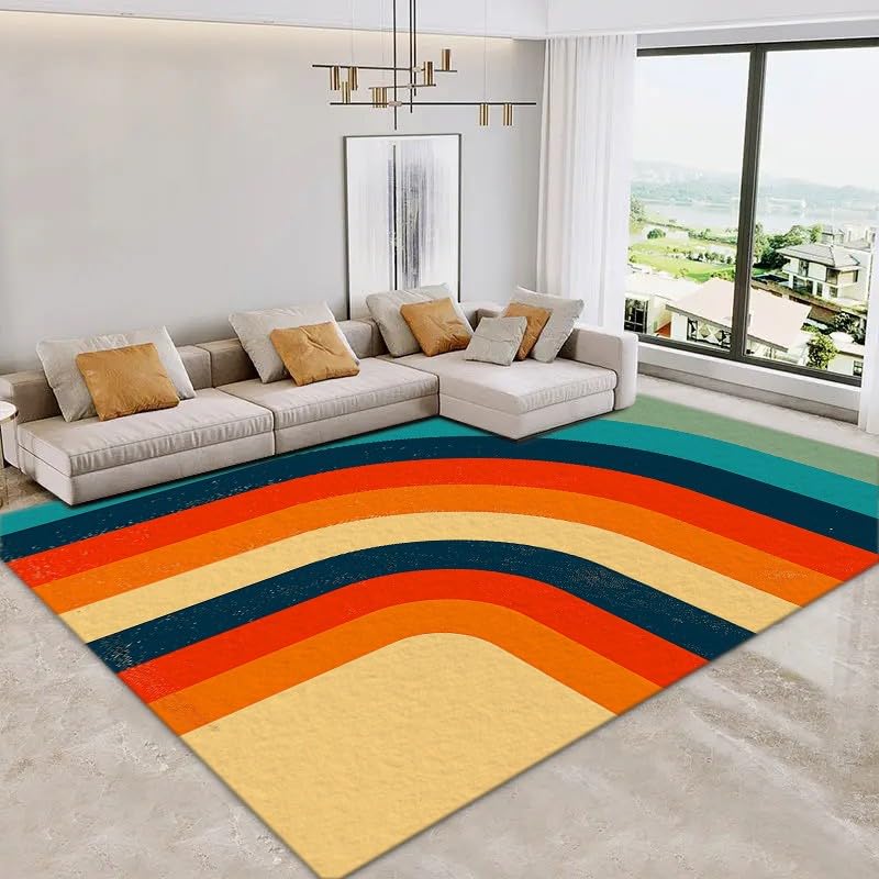 Tapis de salon antidérapant multicolore grand format moelleux pour maison