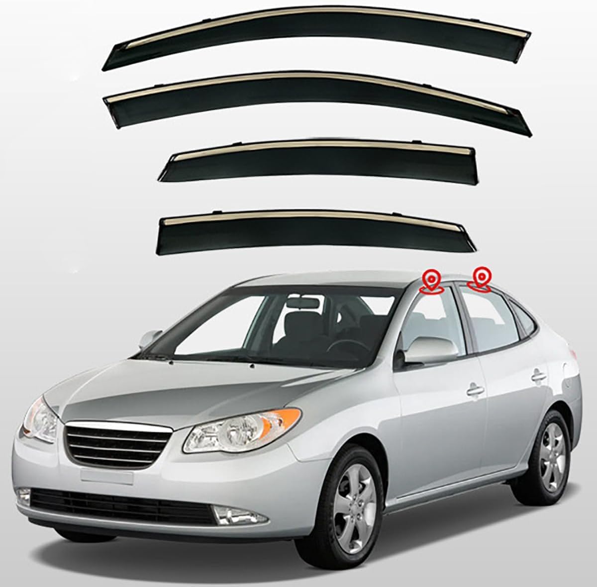 FengXH Window Deflectors for Hyundai Elantra MK4-HD 2009-2016 - 4pc Smoke Tint, Waterproof, Noise Reducing.