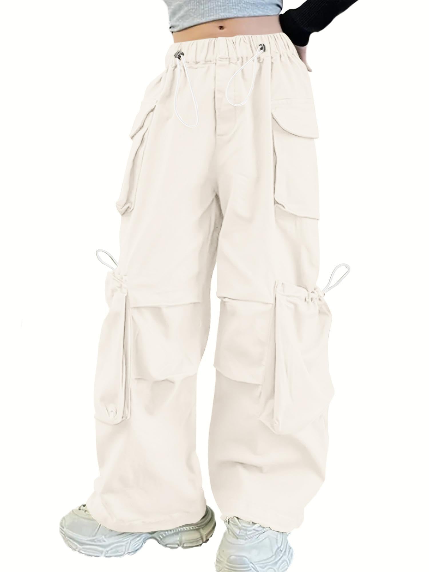 Girls Cargo Pants Wide-Leg Straight Streetwear, 6-14 Years
