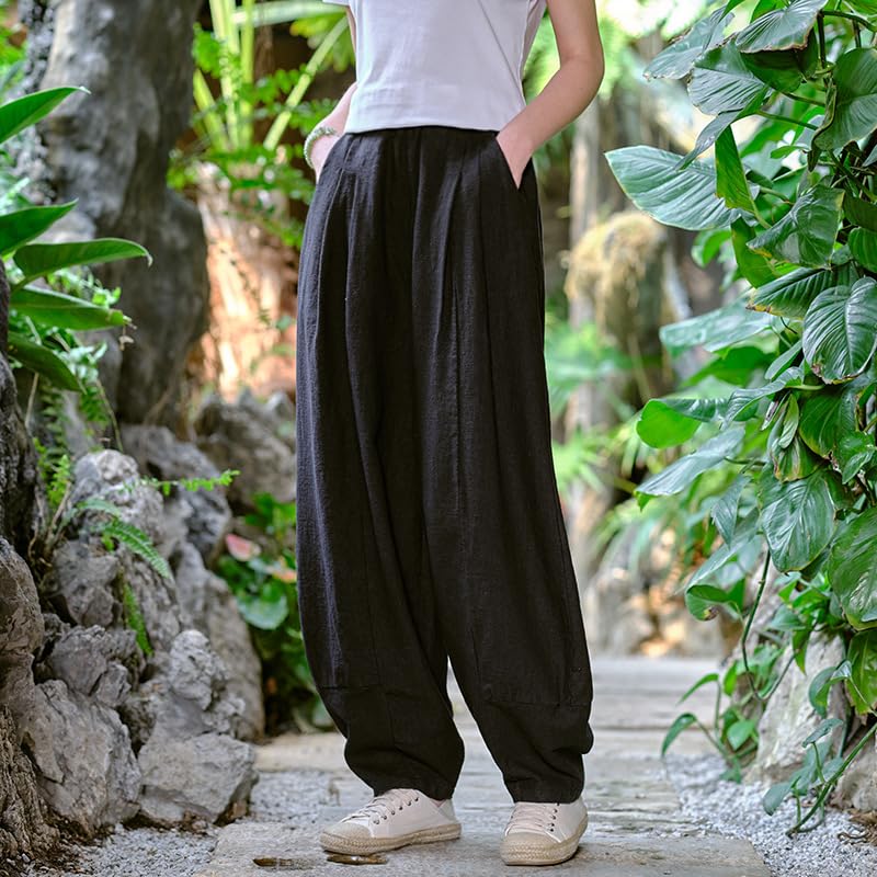 HEARTTOUCH Women's Linen Baggy Casual Cotton Bloomers Pants Lantern Trouser Harlan Pants with Pocket for Tai Chi Beachwear2