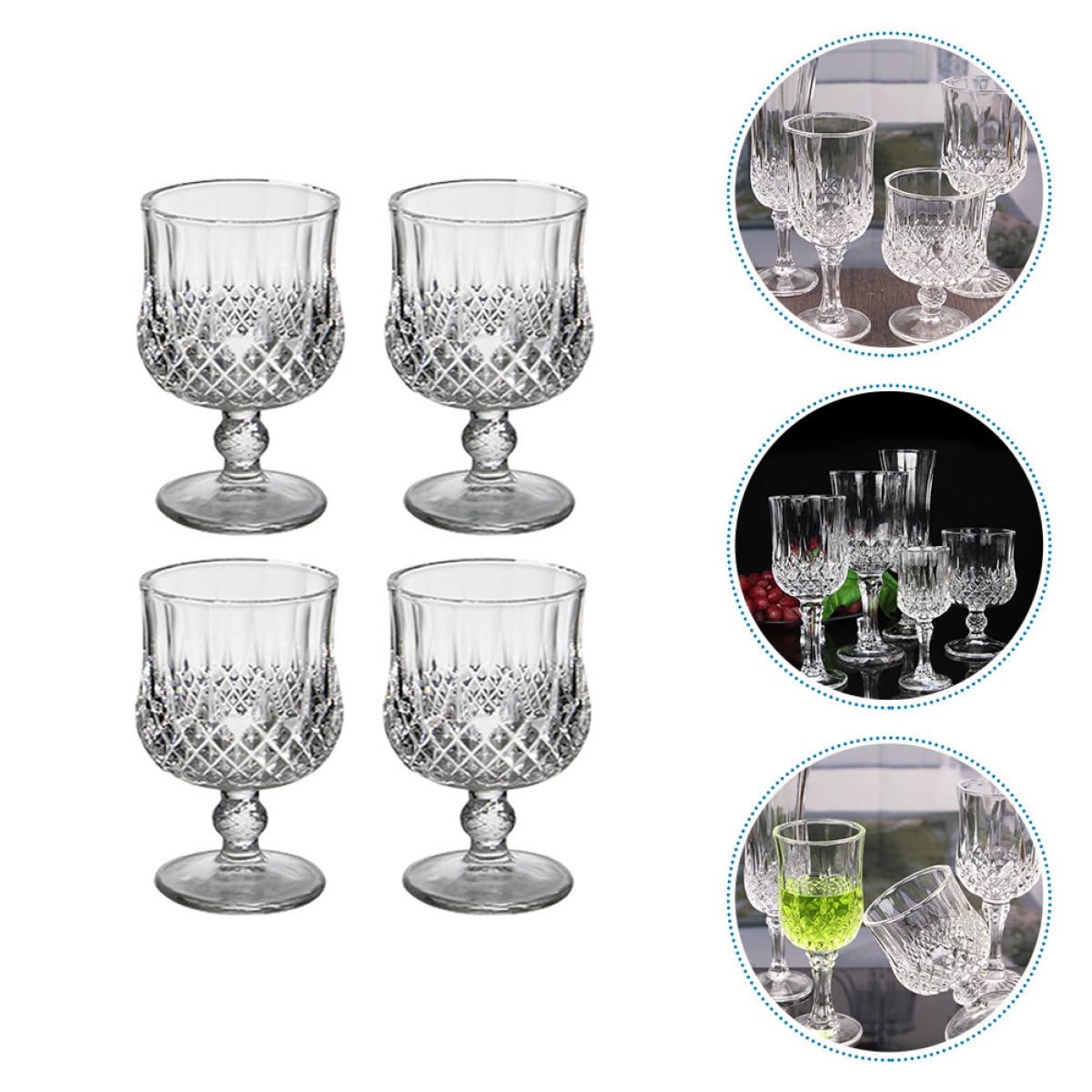FOMIYES 4 Stück Weißweingläser aus Glas Mattiert mit Schliff Party Kelche für Wein und Cocktails Vielseitige Trinkgläser für Küche und Bar