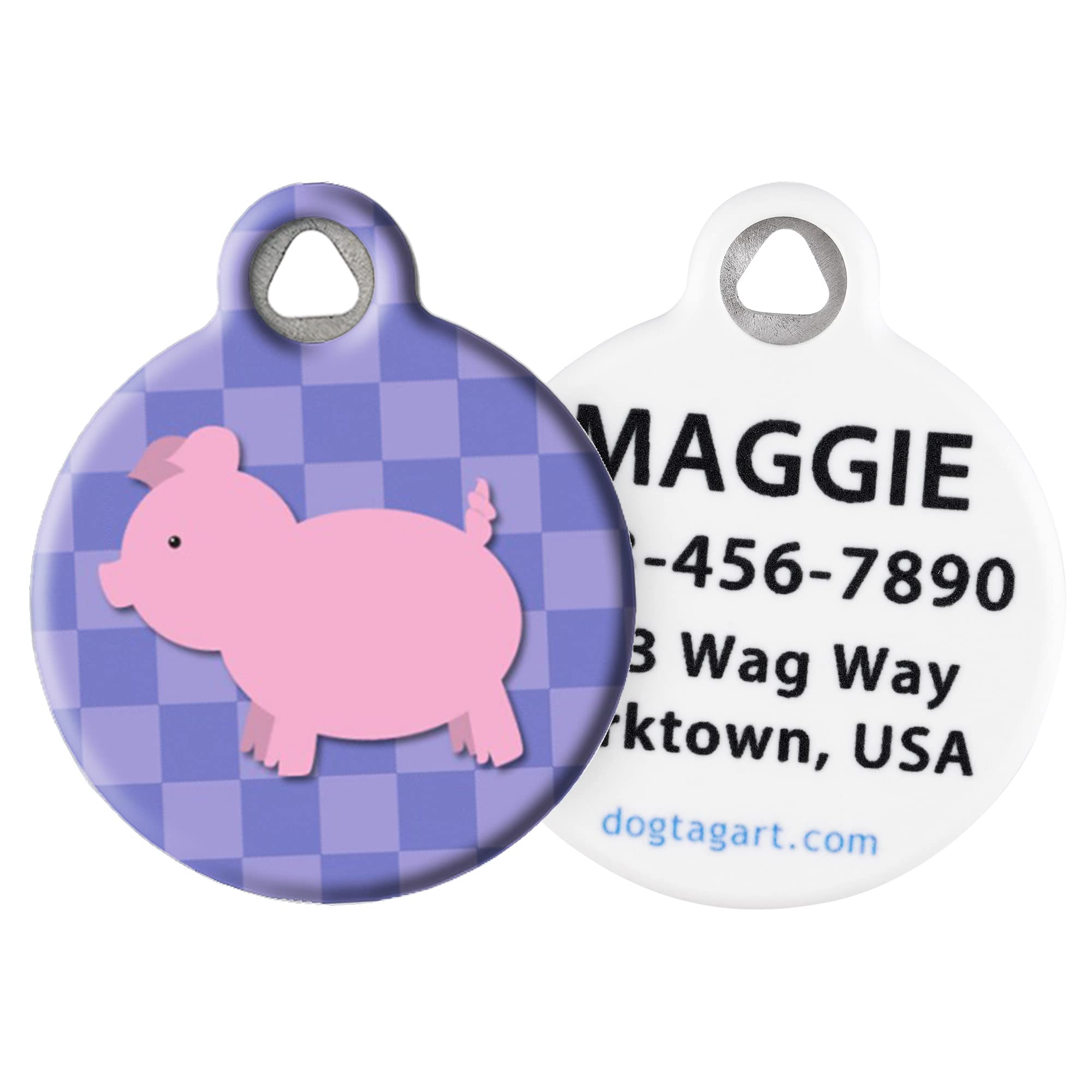 Dog Tag Art Cute Animal Custom Pet ID Tag for Dogs and Cats, Personalized Dog Tag with Customized Identification Information, Lil Piggie, Small (7/8