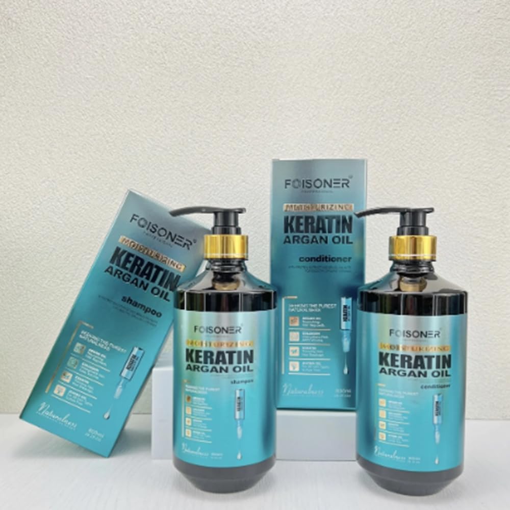 Pack Keratina Profesional FOISONER con Aceite de Argán – Champú, Acondicionador, Mascarilla y Sérum – Tratamiento Hidratante, Reparador y Antifrizz – Cabello Suave, Liso y Brillante