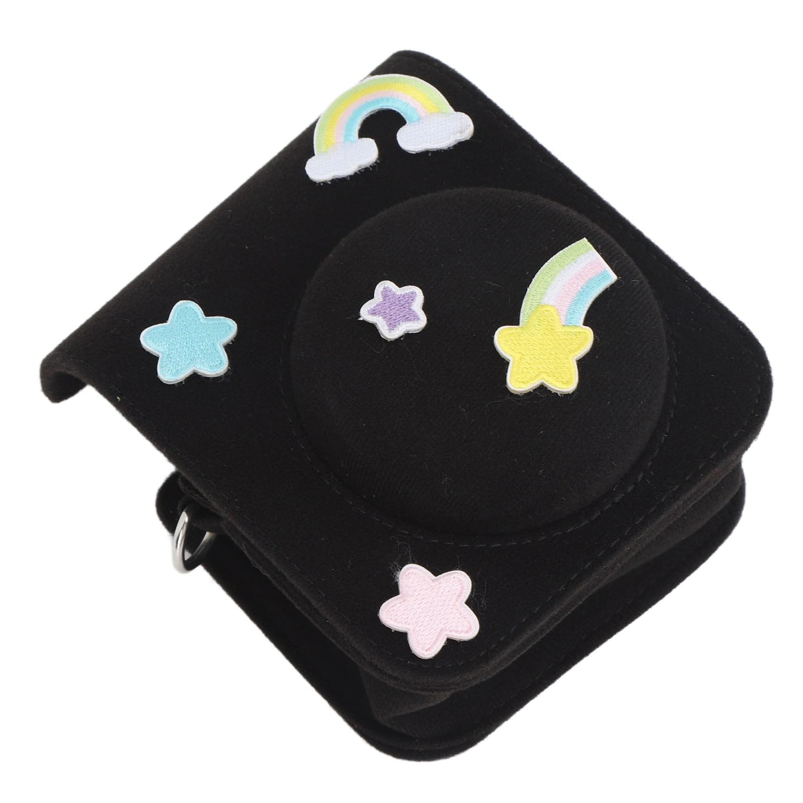 Mbeysaq Mini 12 Camera Black Felt Bag with Rainbow Star Paste Protective Cover Shoulder Strap