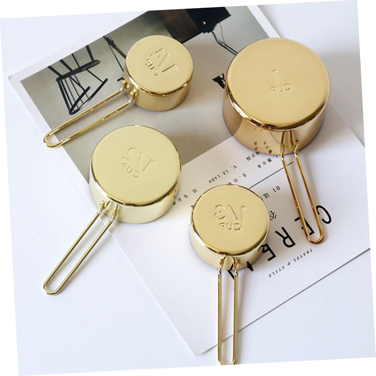 TOPBATHY 4pièces Cuillères Doseuses Acier Inoxydable Dorées Lot Pour Cuisine Et Pâtisserie Avec Manche Long Suspension Pour Rangement Facile