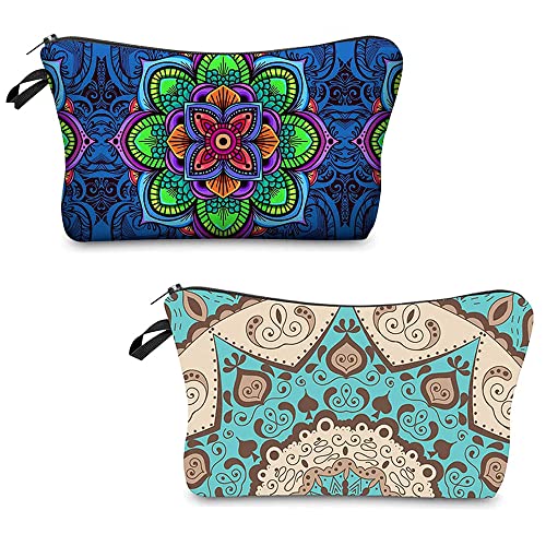 2 Piezas Pequeña Neceser Flores, Mandala Bolsa Maquillaje, Flores Mandala Bolsas Cosméticos, Mandala Portátil Neceser Bolsa, para Tarjetas De Llaves De Cosméticos Diseño Mandala Cover