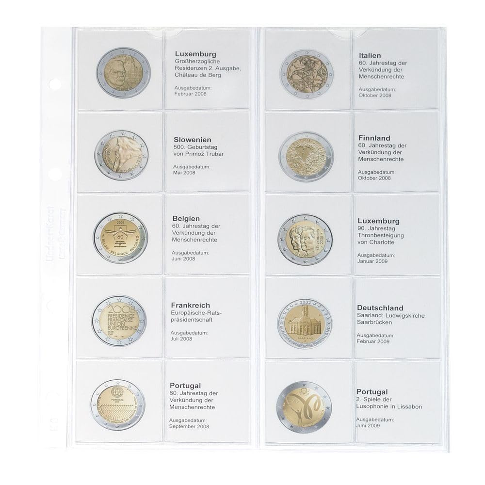 Hoja de monedas de 2 euros LINDNER Karat original con impresión cronológica 2008 2009