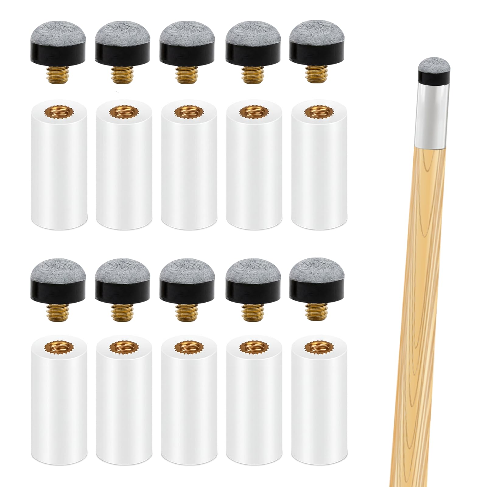 DAZUOQIYUN 10 Sets Pool Cue Tips Replacement Kit, Screw-On Pool Stick Tips