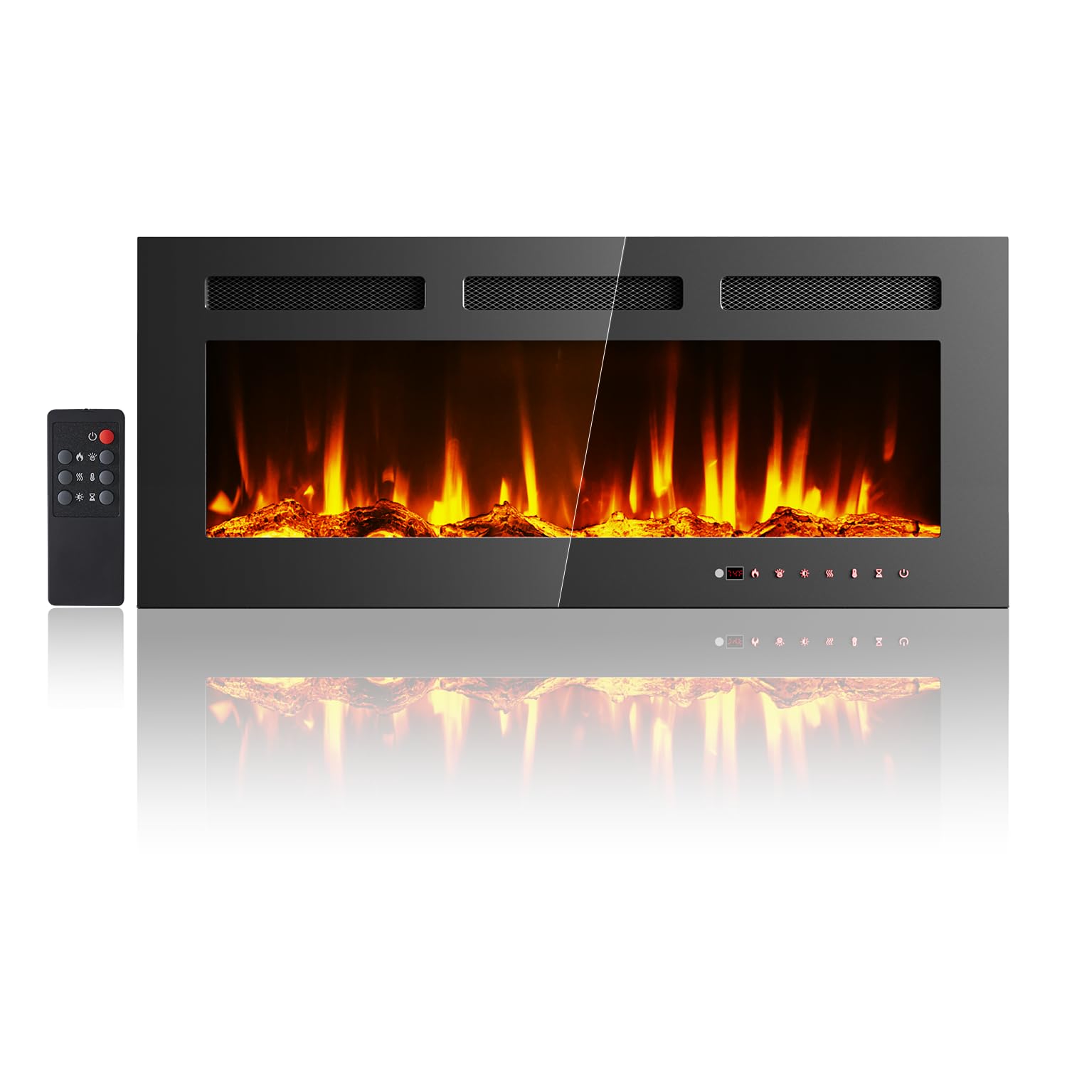 oneinmil 40 Inches Electric Fireplace Recessed and Wall Mounted, Fireplace Heater with Touch Screen and Remote Control, Adjustable Flame Color, 750w/1500w, Black