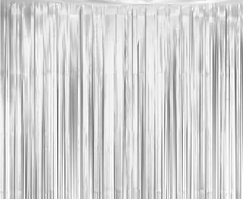 Cortina de Flecos Decorativa Plateada, 100x200 cm, Franja Metálica para Fiestas