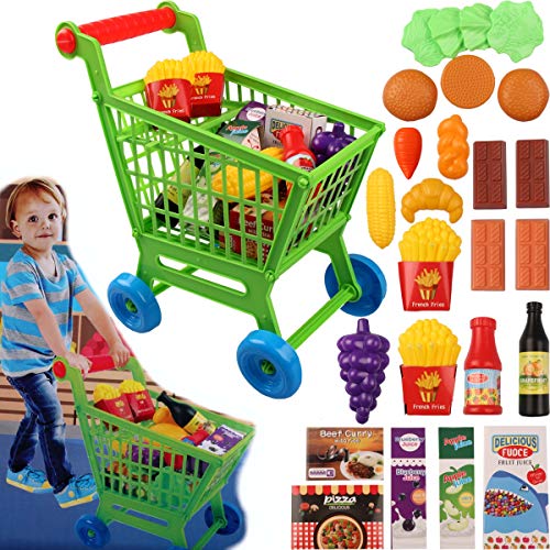 Kinder Einkaufswagen Set mit 25 Lebensmitteln Spielzeug Kaufladen – Bild 6