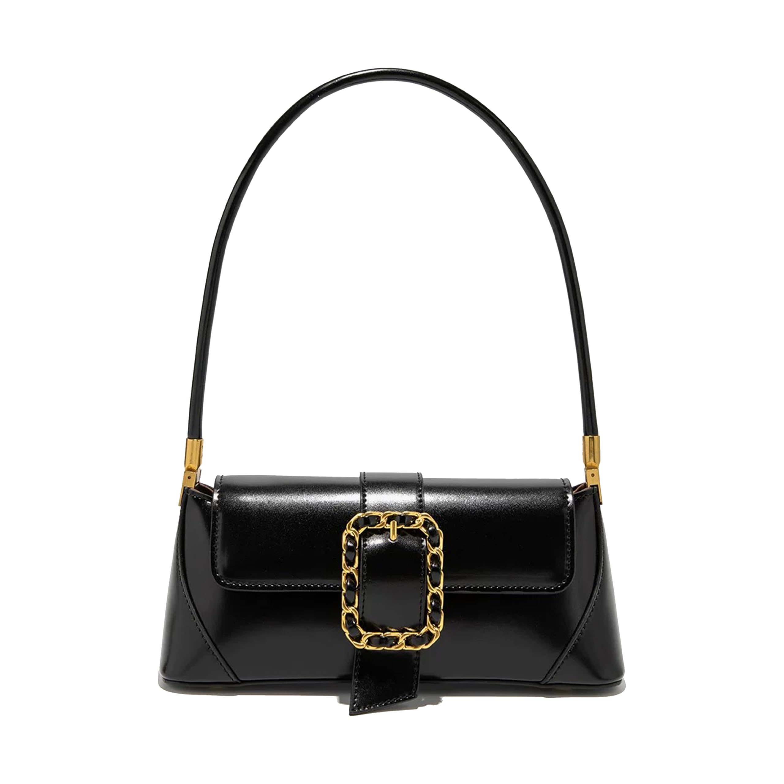 Small Clutch Shoulder Bag for Women Leather Mini Tote Handbag Purse with Buckle Closure Black D