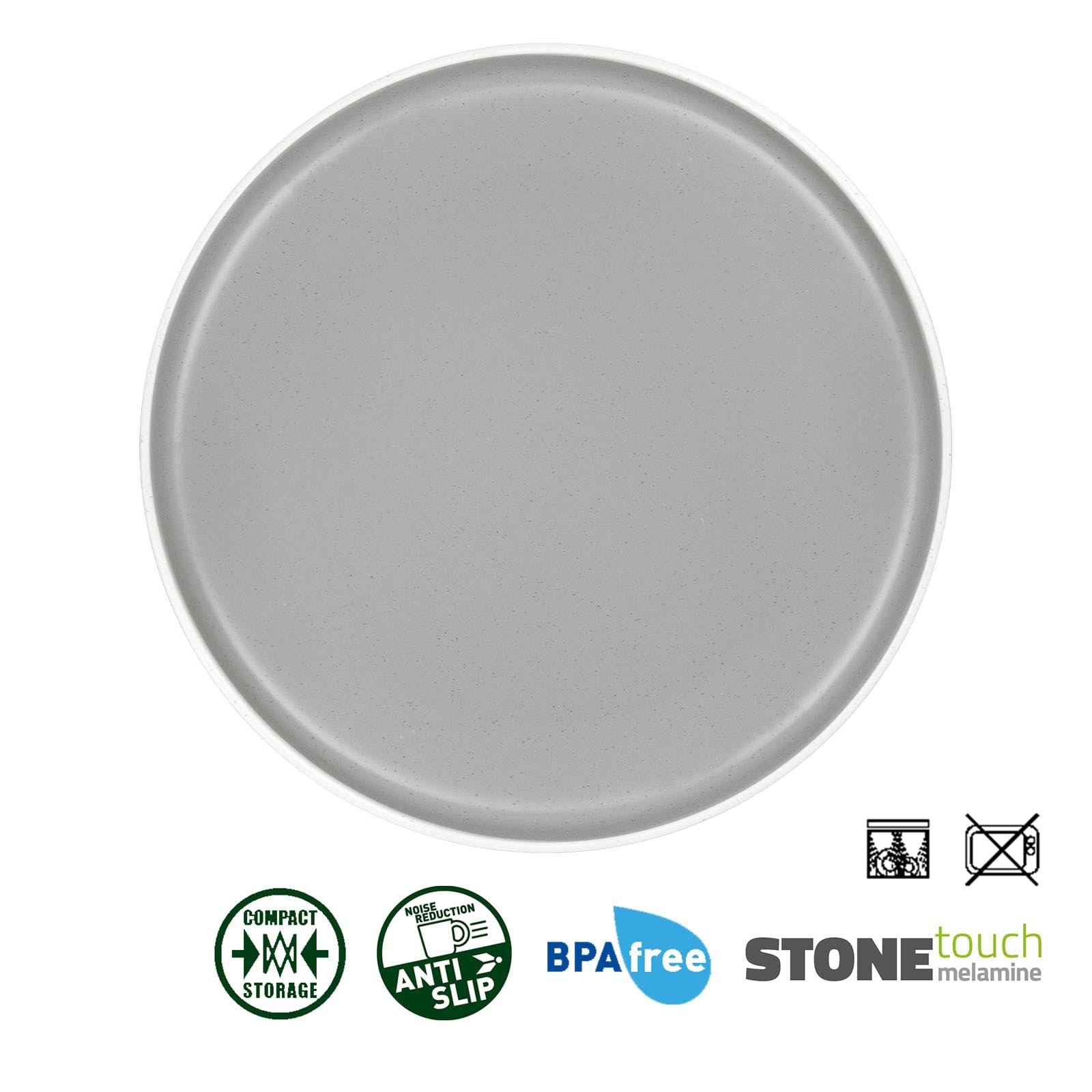 BRUNNER: Melamin Geschirr-Set Camping | 36-tlg - Teller, Becher, Besteck, Gläser für 2-4 Personen | TRILOGY GREY All Inclusive - Kratzfest, Hochwertig+edel | Steingutoptik + Porzellanhaptik | AntiSlip