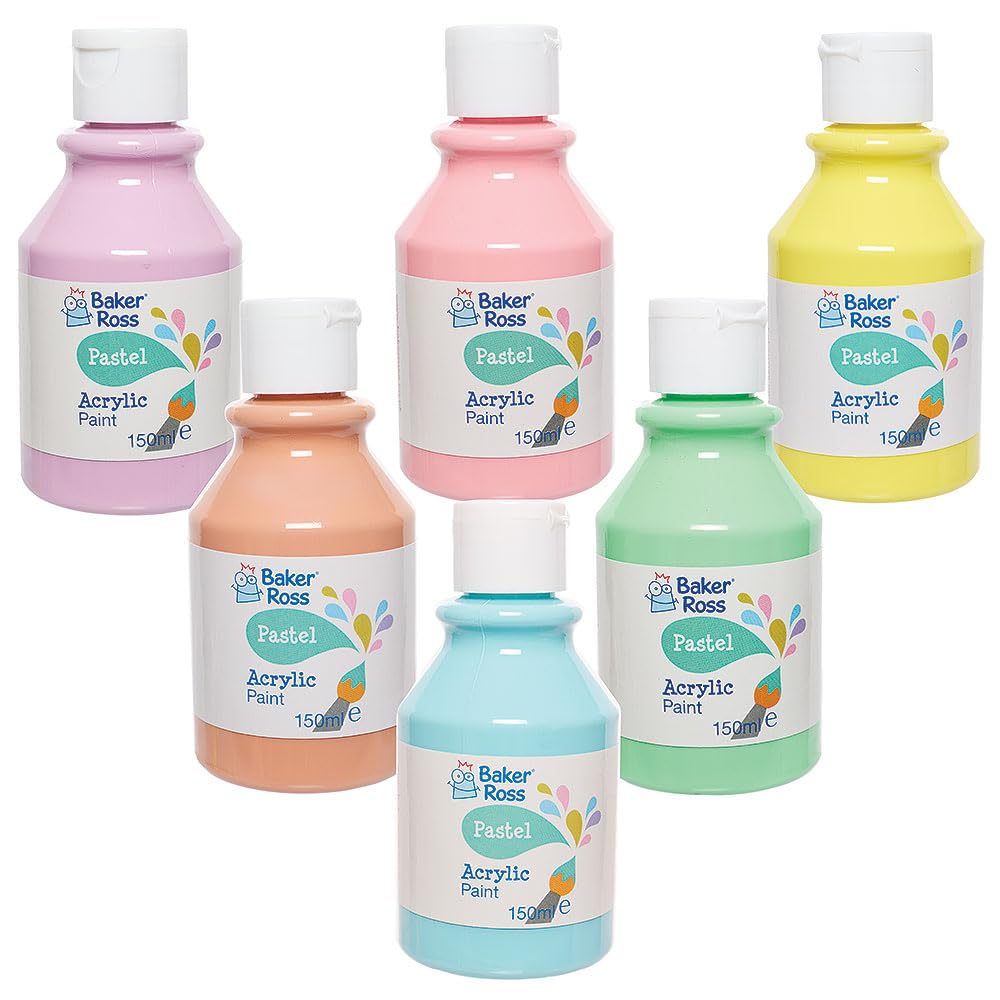 Baker Ross VC242 Pastel Acrylic Paints Pack - Pack of 6, Pastel Acrylic Craft Paint