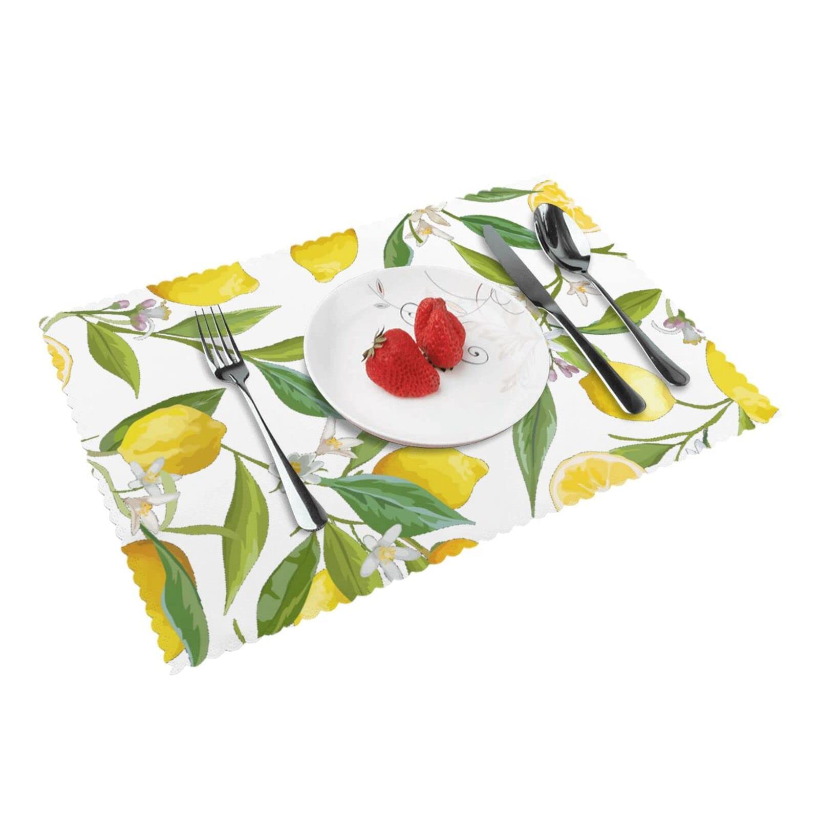Bnvsadc Yellow Lemon 4 Pcs Heat Resistant Placemat 45X30 Cm, Printed Non-Slip Place Mats For Kitchen Dining Table Indoor Outdoor