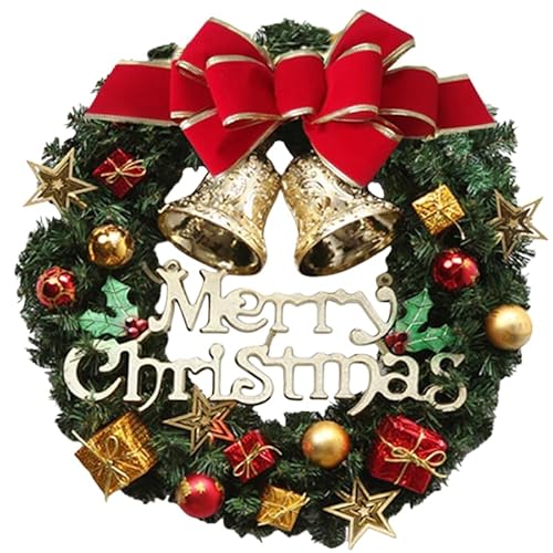 【2025年クリスマス飾り】豪華版 クリスマス 飾り クリスマスリース 花輪 直径 30cm 玄関リース 壁掛け 花輪 正月飾り 新年飾り ガーランド 庭園飾り ぶら下げ飾り クラフト 装飾の花輪（30CM赤結五星）のサムネイル