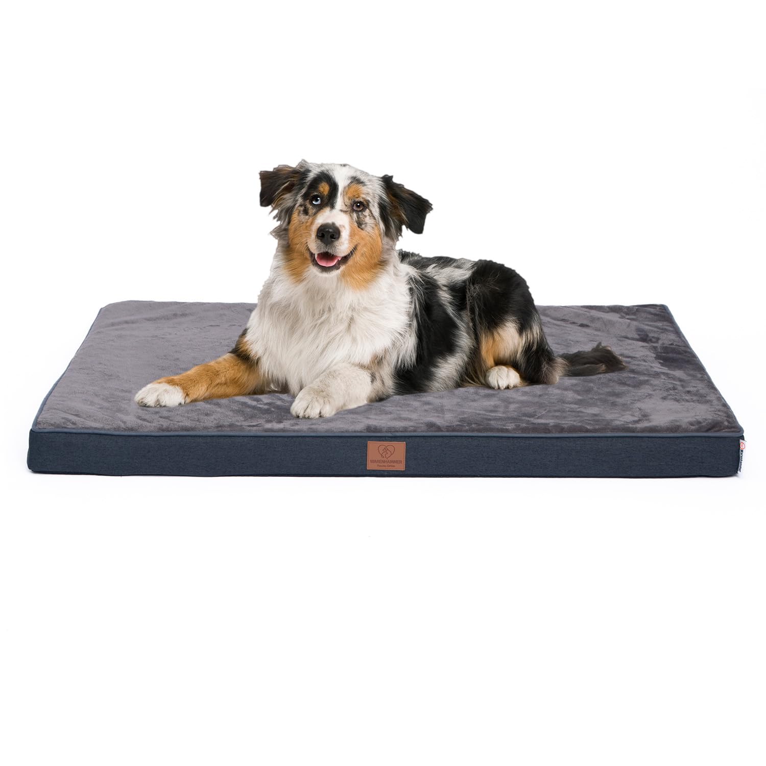 Warenhammer Cama ortopédica premium para perros con espuma de huevo, cojín para perros, lavable, mullida, funda extraíble, lavable, 112 x 81 x 8 cm, gris oscuro (L)