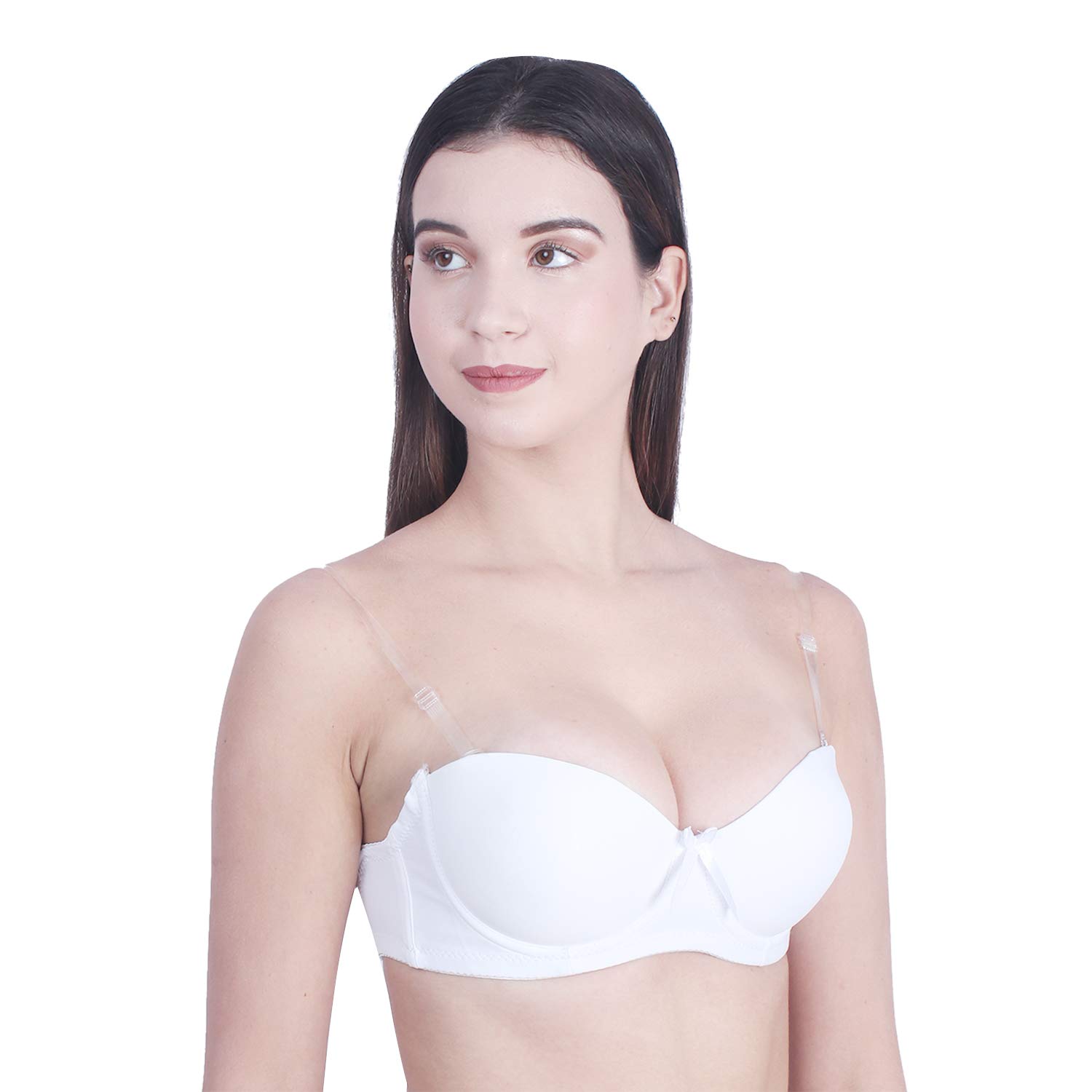 Women Cotton Nylon Spandex Padded Underwire Strapless Backless Invisible Clear Transparent Back Push up Bra with (Free Extra Transparent Strap)-image-14