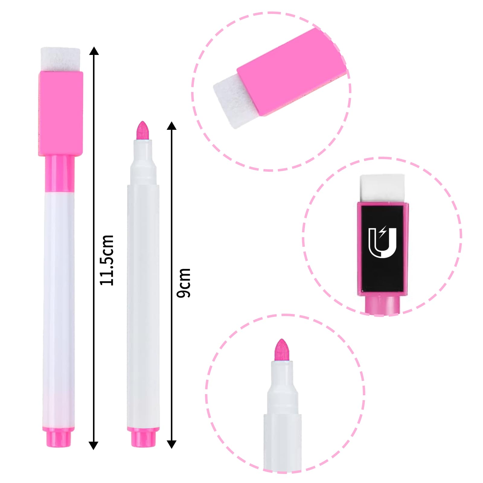 12 Pennarelli Per Lavagna Bianca Magnetica - Cancellabili, Con Cancellino Integrato, Colori Assortiti - Foto 3