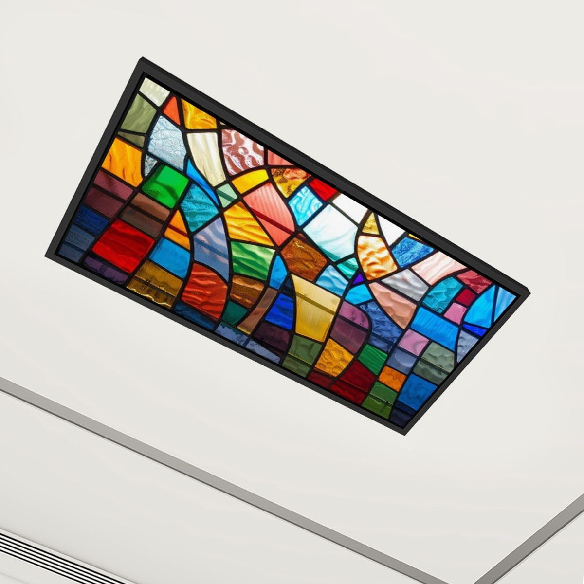 6 Pack Fluorescent Light Covers Decorative Artistic Stained Mosaic Lamp Decorative Magnetic Ceiling Light Covers Fluorescent Light Shade Panel for Classroom Office Home Drop Ceiling, 4 x 2 ft