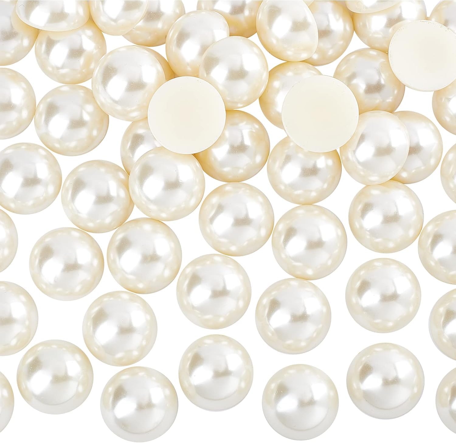 FINGERINSPIRE 60 piezas de 25 mm de color beige con parte trasera plana perla extral grande cabujón cuentas de media perlas con contenedor grande mitad redonda perlas sueltas gemas