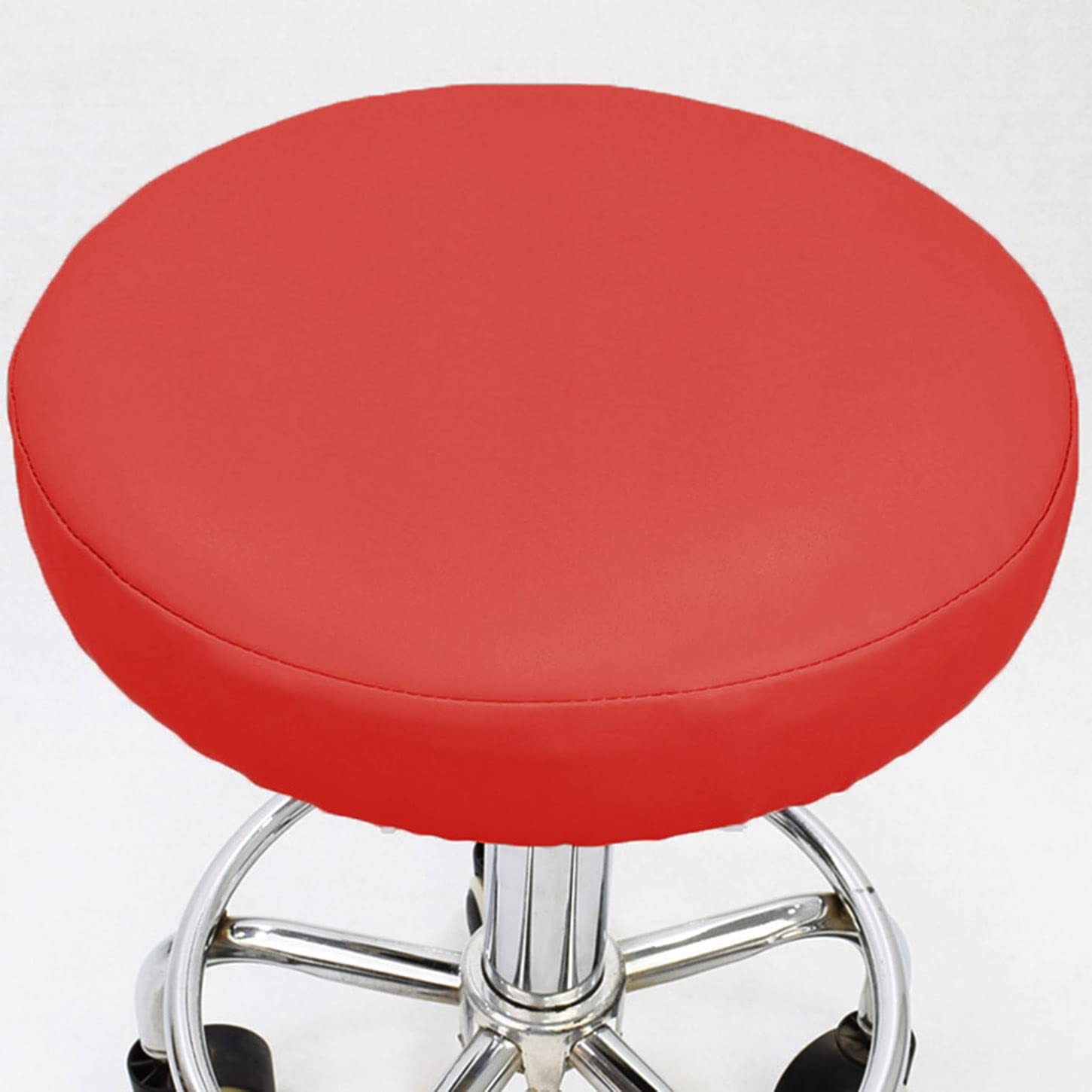 ping bu Set of 2/4 Pack Round Stool Covers,Waterproof PU Leather Stool Chair Cover Chair Protector Slipcover for Home/Kitchen/Bar/Office (4pcs-35CM,Red)