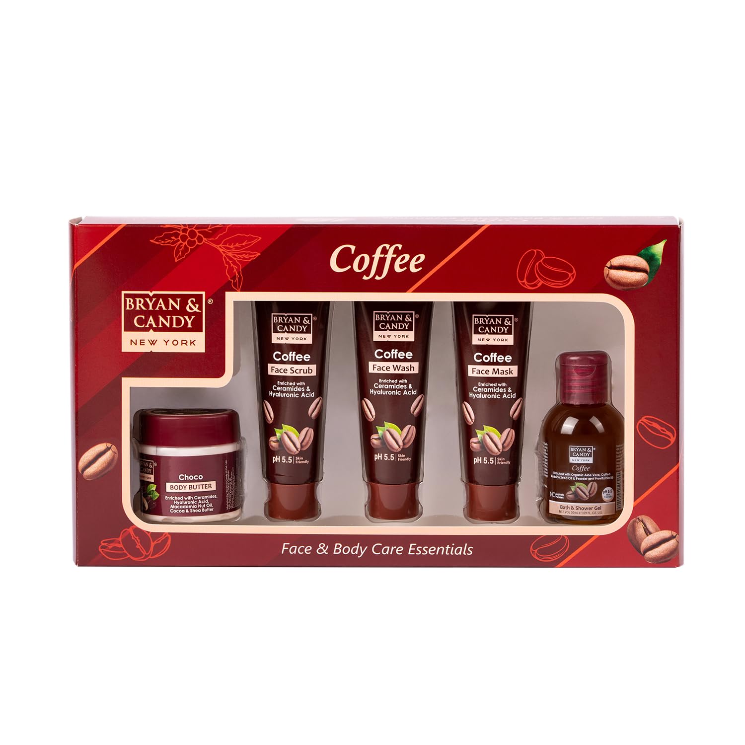 Bryan & Candy Coffee Bath Kit Women's Day Gift Set For Women & Men | Choco Body Butter, Face Wash, Face Scrub, Face Mask, Bath & Shower Gel | Vegan, pH 5.5, SLS & Paraben-Free |