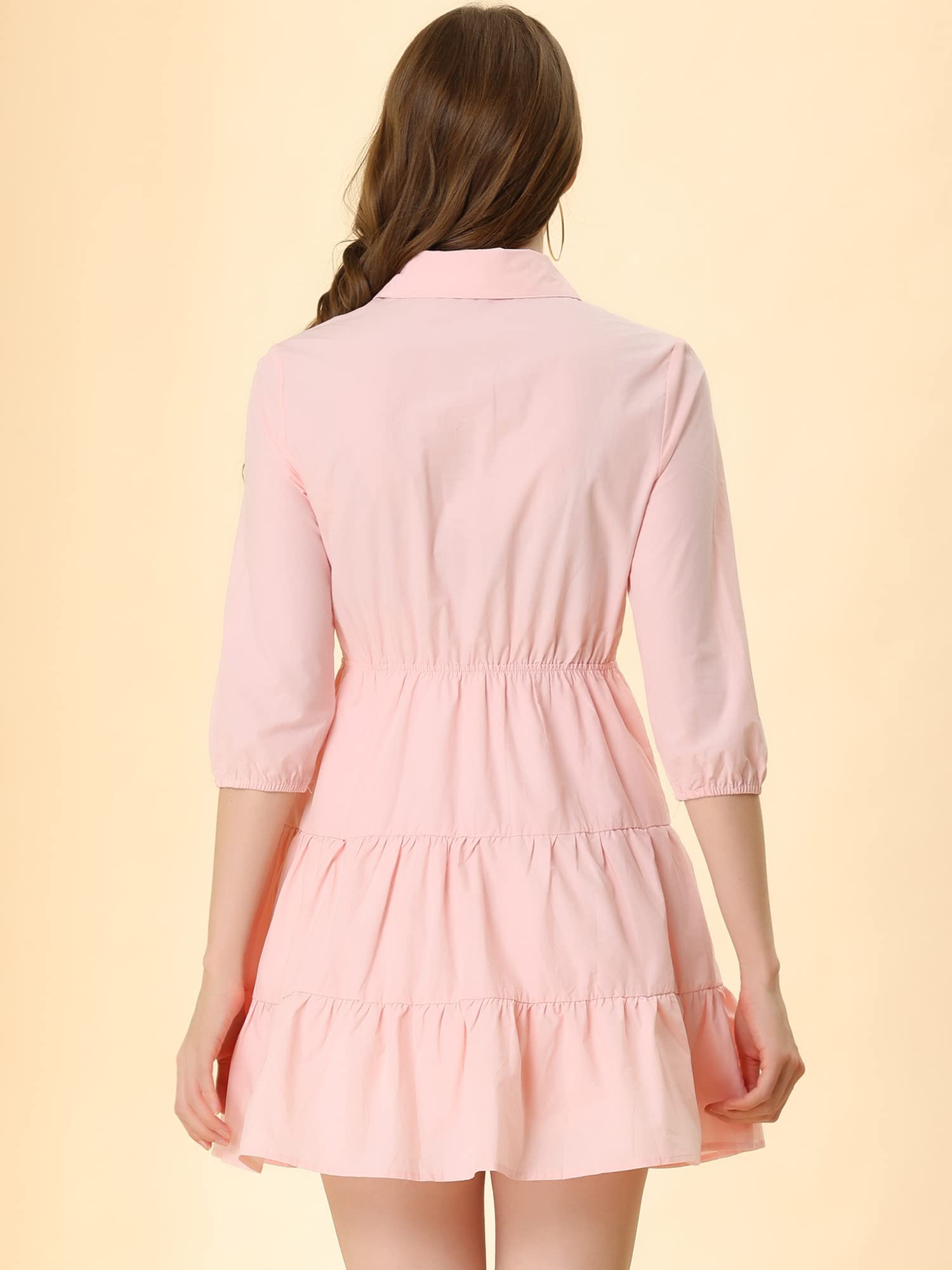 Allegra K Mujer Vestido Mini Casual de Otono Cintura Elastica 3/4 Manga