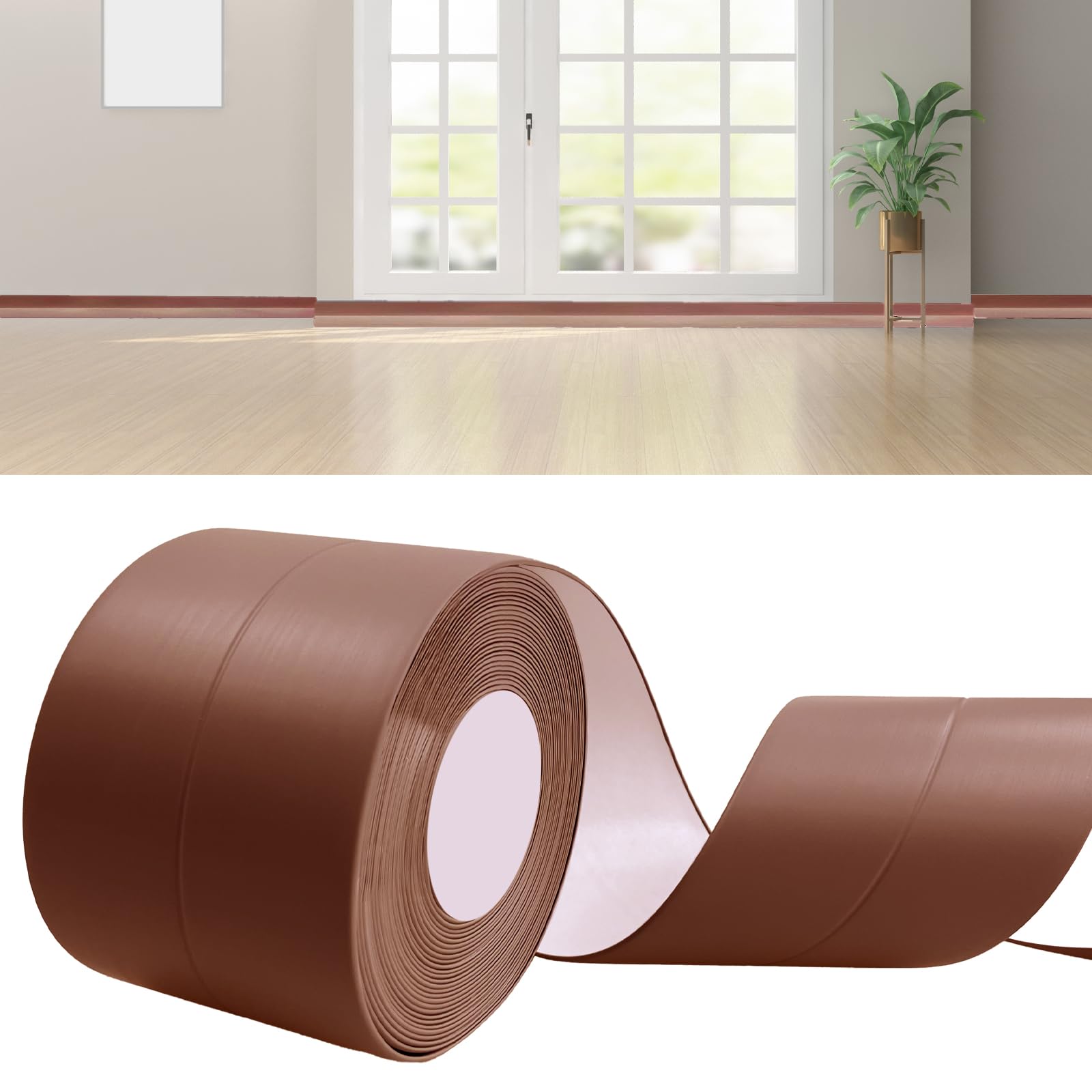 DIKARIYA Weichsockelleiste Selbstklebend Braun, 19x19mm 12 Meter Sockelleiste Selbstklebende, PVC Weichsockelleiste Flexibel Fussleisten Selbstklebend, Flexible Knickleiste für Küche Bad Badezimmer