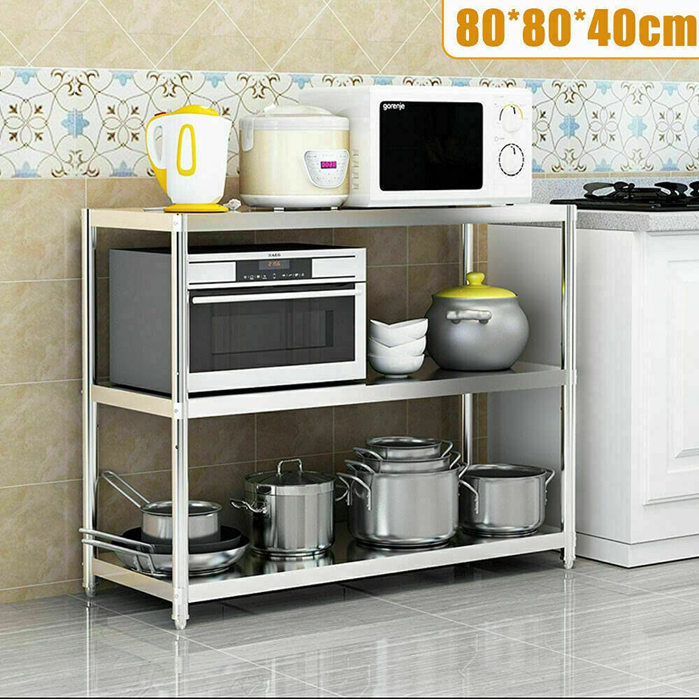 Étagère De Cuisine En Acier Inoxydable 80x80x40 Cm - 3 Niveaux, Charge Max 50 Kg, Pour Restaurant Ou Maison