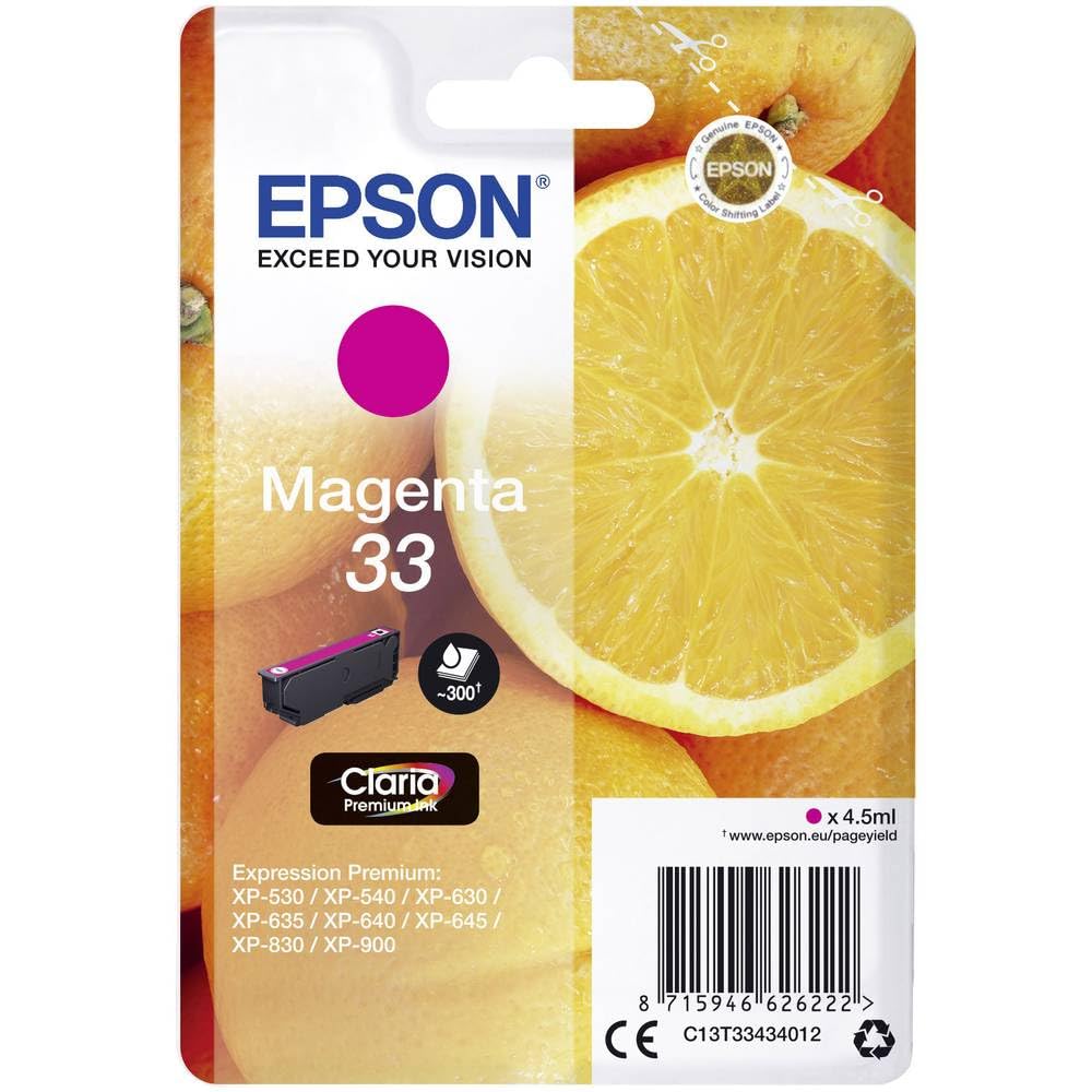 Epson Original Orangen Claria 33-Einzel-Tintenpatrone Magenta – 1 x 4,5 ml – Original Epson Tintenpatronen für optimale Druckergebnisse
