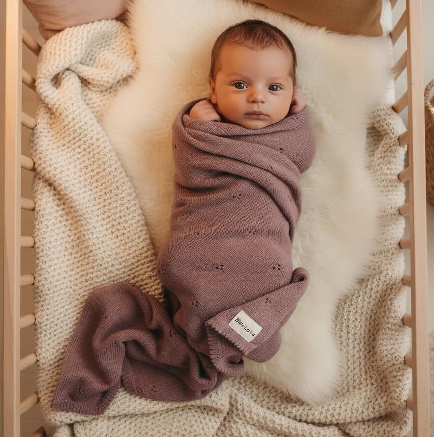 Image of 100% Luxury Organic Cotton Pointelle Knit Baby Quilt Blanket - Refined Lightweight Heirloom Nursery Essential (Pointelle - Sugar Plum)