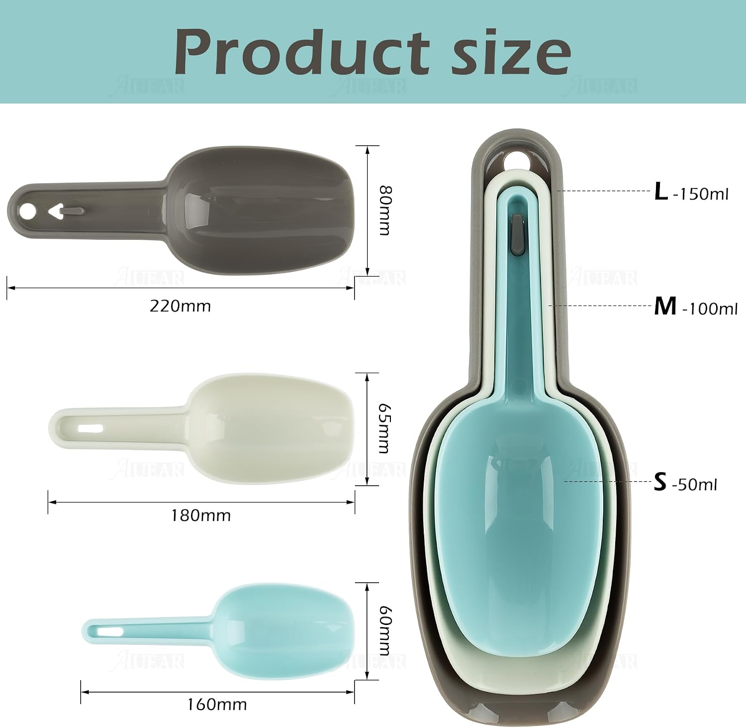 AUEAR, 3 in 1 Plastic Ice Scoop Multi Purpose Measuring Flour Scoops Kitchen Bar Scooper for Canisters Cereal Popcorn Powders Dry Foods Candy