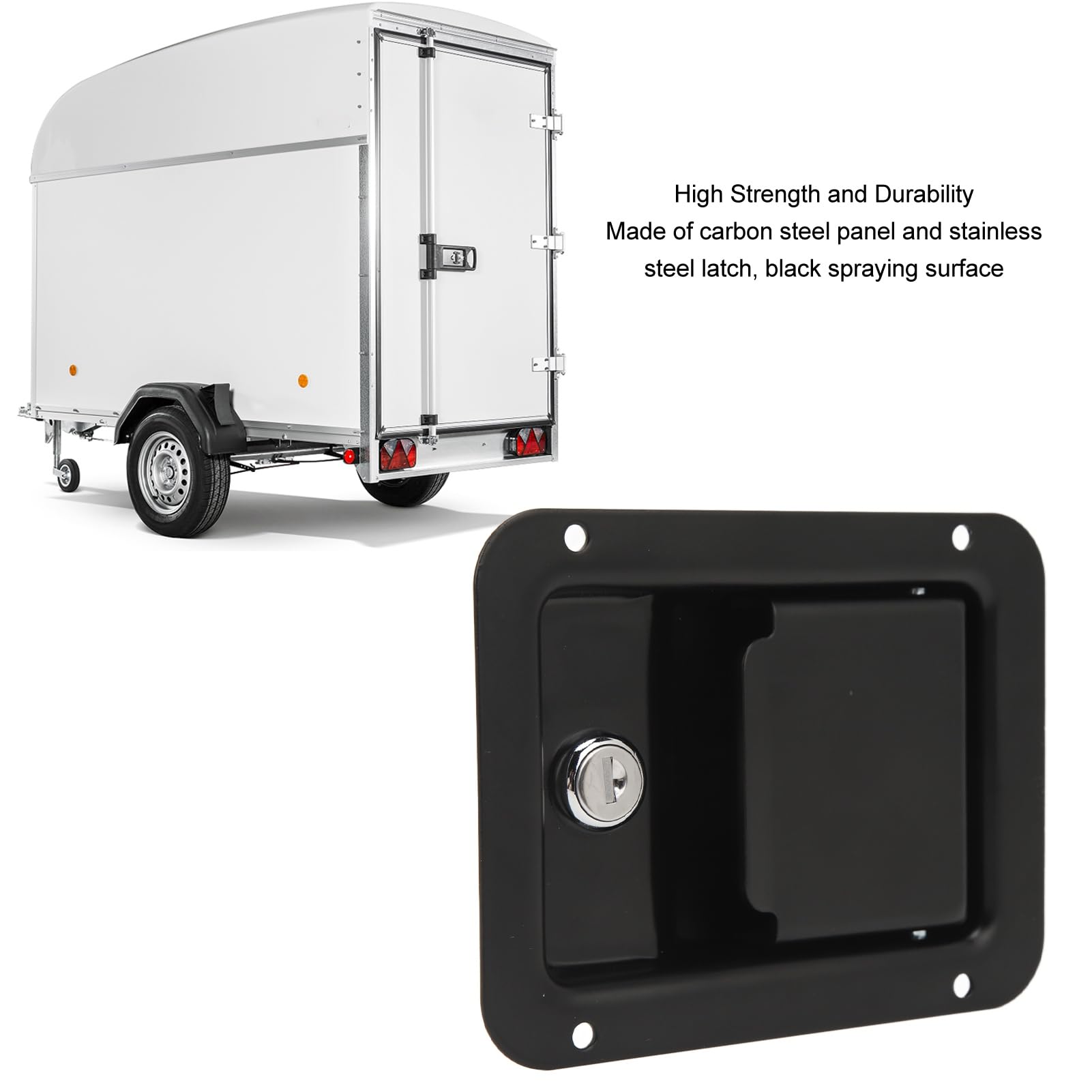 Trailer Paddle Lock, Black Toolbox Handle Latch with 2 Keys, Flush Mount Steel Construction Multifunction Heavy Duty - Image 4