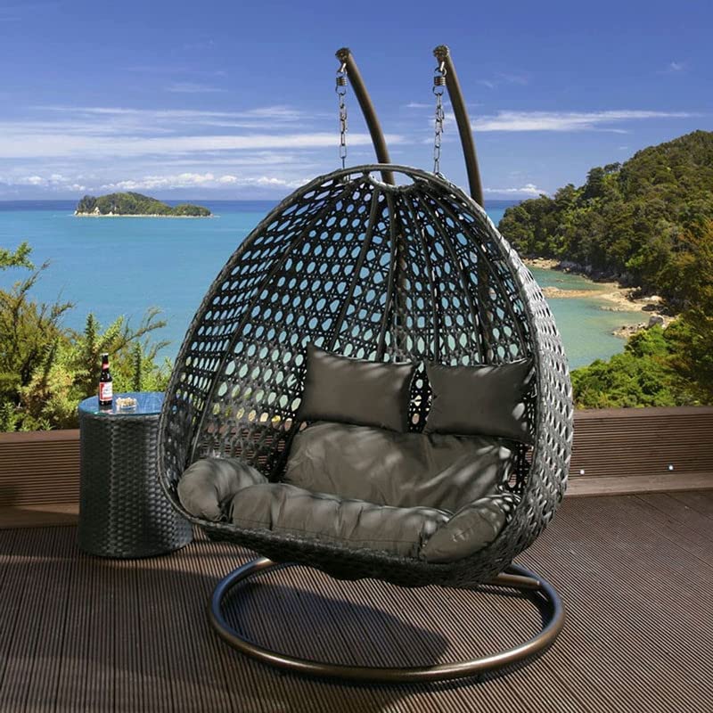 Image of Outdoor Furniture Double Seater Swing, Beautiful Swing with Stand. (Black /Dark Brown)