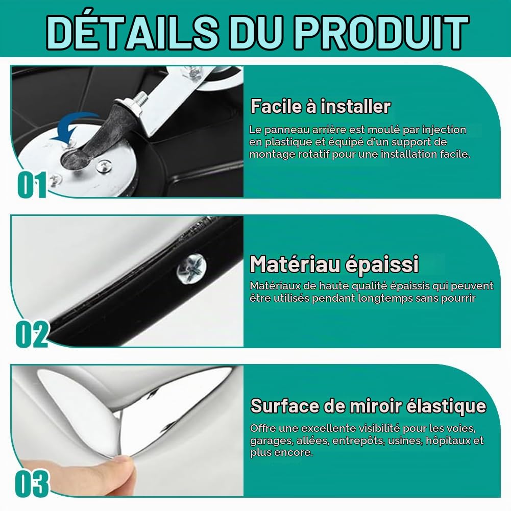 Miroir de Circulation, Miroir de Signalisation Convexe 30 cm, Miroir de Circulation réglable, Miroir de sécurité, Miroir Grand Angle Convex Rond, Miroir panoramique, pour garage allée entrepôt cours