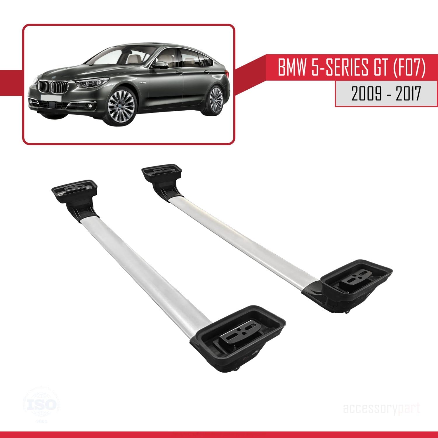 Compatible con BMW Serie 5 Gran Turismo (F07) 2009-2017 Modelo Ace-3 Barra de Techo Auto Portaequipajes Barras Transversales Gris Aluminio 2 Barras