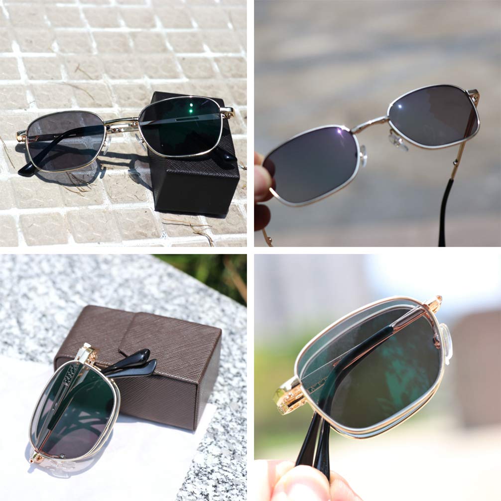 RXBFD Gafas de Lectura fotocrómicas Plegables, Lentes polarizadas Protectoras UV de Marco Completo de aleación, Lectores solares Unisex portátiles para Interiores y Exteriores