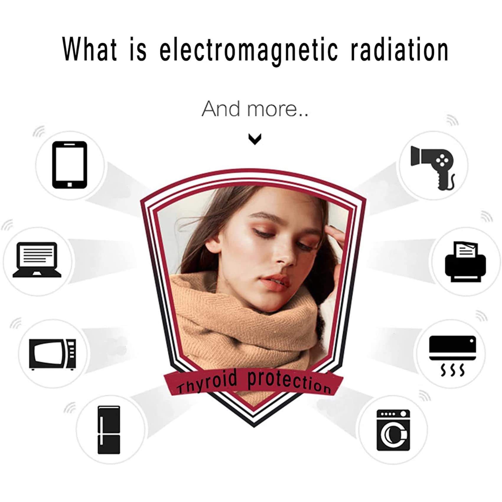 Bufanda de protección radiológica de Fibra de Plata EMF, Protector de Cuello Anti-radiación Protege la tiroides, Transpirable Estirable conductora