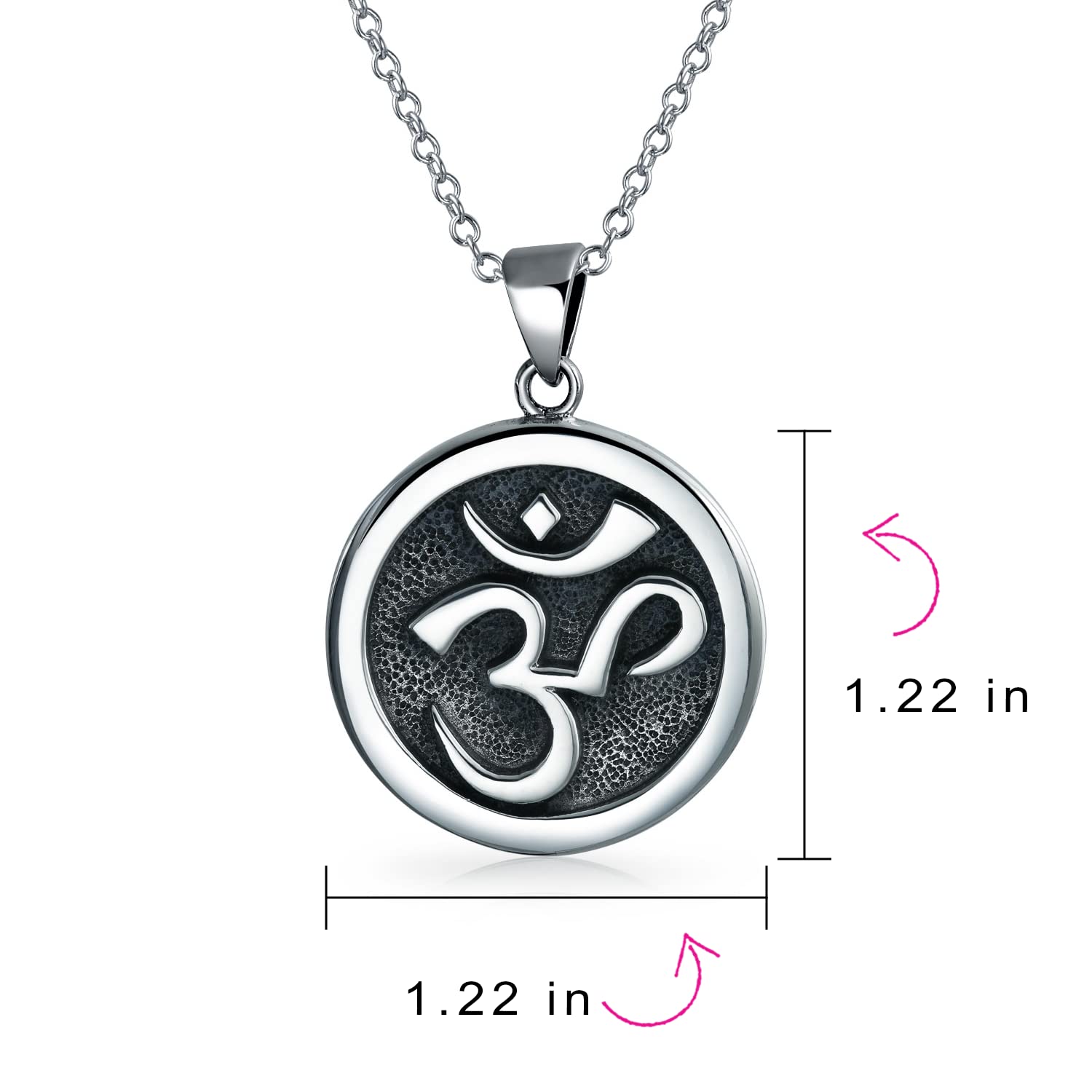 Bling Jewelry Círculo Disco Aum Om Ohm Sánscrito Símbolo Yoga Medallón Aum Om Ohm Collar Colgante Para Mujeres Adolescentes Hombres Collar Oxidado .925 Plata De Ley
