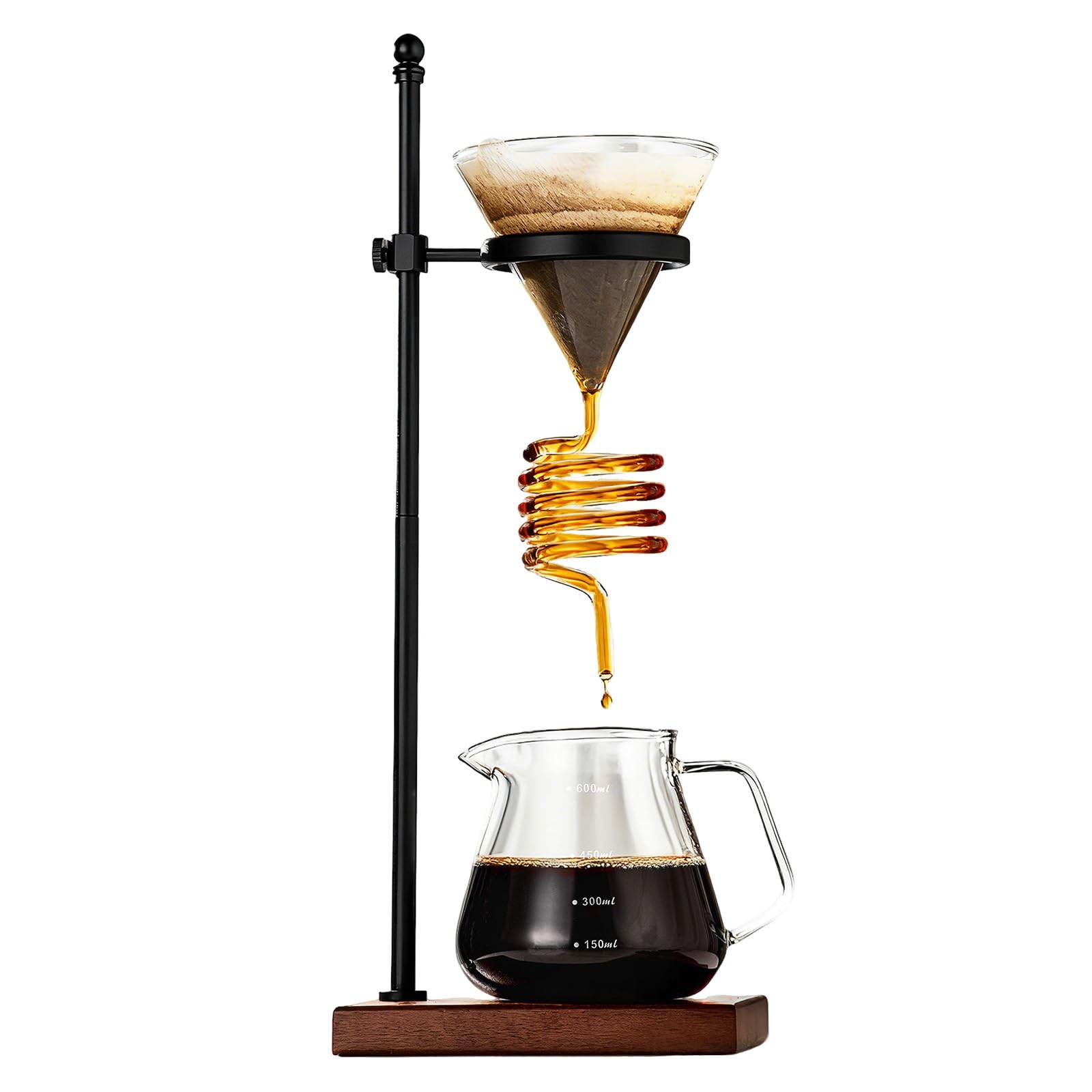 Pour Over Kaffeebereiter-Set, Spulentropfer mit Ständer und Basis, 600 ml hitzebeständiger Servierlöffel für Zuhause, Büro und Brauen im Freien