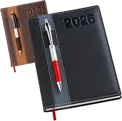 Agenda 2026 Diária | Planner Executivo Capa Dura em Couro Sintético | Caderno de Anotações Profissional A5 para Trabalho e Organização (Preto)